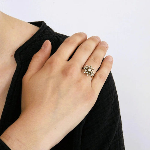 Bague 57 Bague marguerite double halo en or jaune et diamants 58 Facettes LMB-136