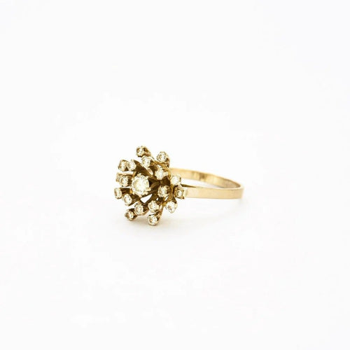 Bague 57 Bague marguerite double halo en or jaune et diamants 58 Facettes LMB-136