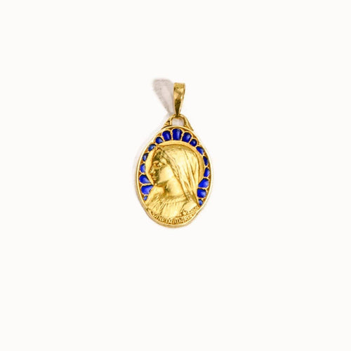 Pendentif Dropsy - Médaille de la Vierge en or jaune et émail 58 Facettes