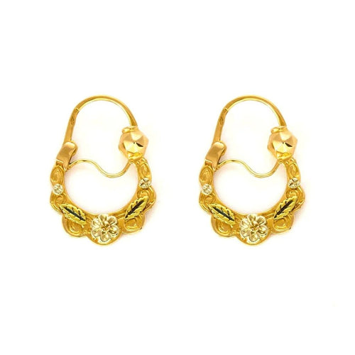 Boucles d'oreilles Créoles savoyardes - Boucles d’oreilles en or jaune 18K, or blanc et vert 58 Facettes LMB-218