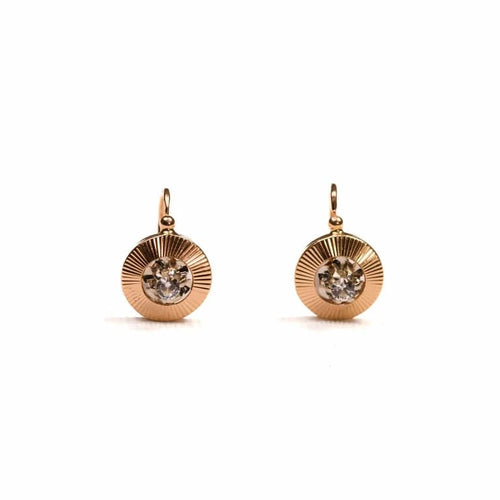 Boucles d'oreilles Boucles d'oreilles dormeuses anciennes en or jaune 18K et diamants 58 Facettes