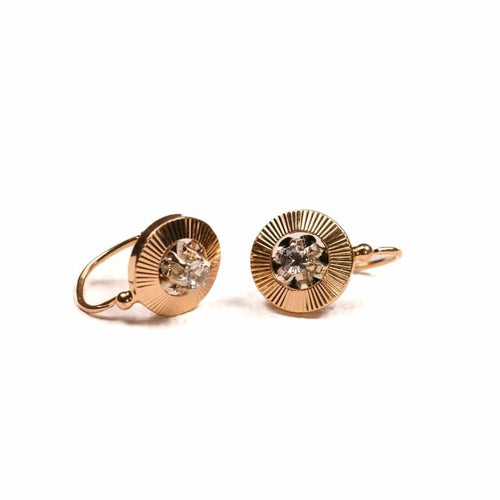 Boucles d'oreilles Boucles d'oreilles dormeuses anciennes en or jaune 18K et diamants 58 Facettes
