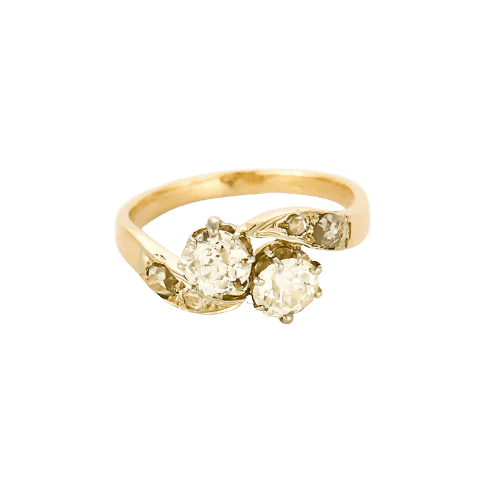 Bague 51.5 Bague Toi & Moi ancienne en or jaune et blanc 18K et diamants 58 Facettes LMB-298