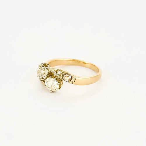 Bague 51.5 Bague Toi & Moi ancienne en or jaune et blanc 18K et diamants 58 Facettes LMB-298