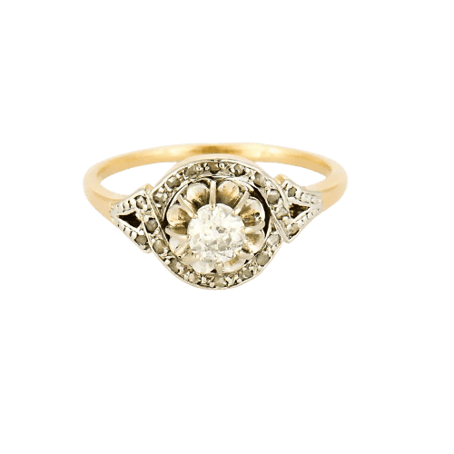 Bague 54 Bague ancienne entourage de diamants en or jaune 18K 58 Facettes LMB-293
