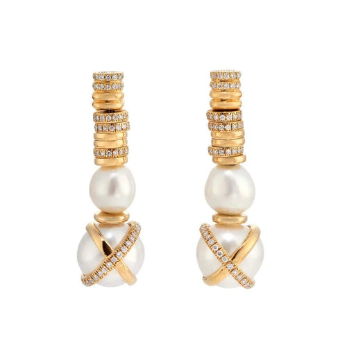 Boucles d'oreilles FRED Baie des Anges - Boucles d’oreilles en or jaune 18k, perles et diamants 58 Facettes