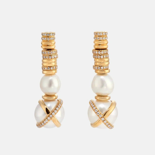 Boucles d'oreilles FRED Baie des Anges - Boucles d’oreilles en or jaune 18k, perles et diamants 58 Facettes
