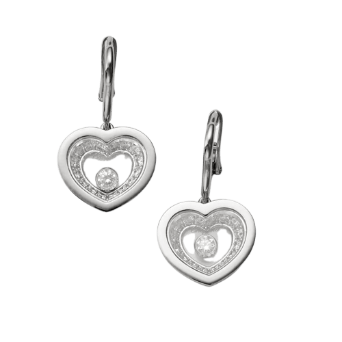 Boucles d'oreilles Chopard Happy Diamonds - Boucles d'oreilles cœur en or blanc et diamants 58 Facettes