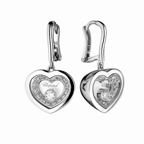 Boucles d'oreilles Chopard Happy Diamonds - Boucles d'oreilles cœur en or blanc et diamants 58 Facettes