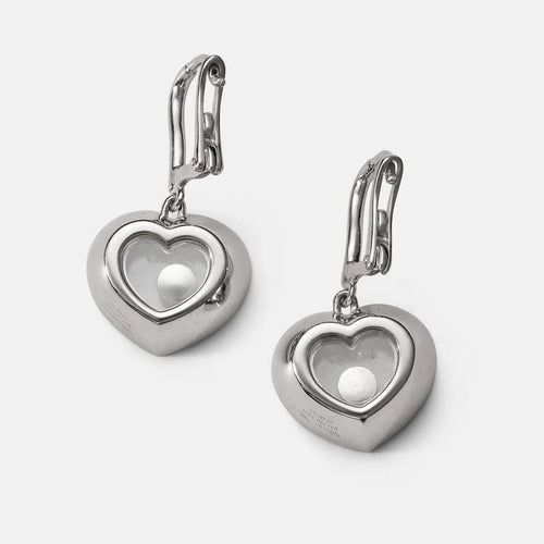 Boucles d'oreilles Chopard Happy Diamonds - Boucles d'oreilles cœur en or blanc et diamants 58 Facettes