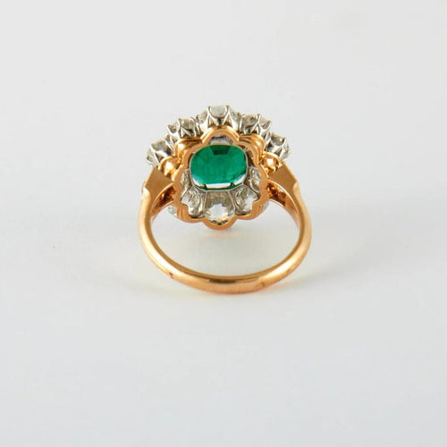 Bague 51 Bague marguerite en or jaune avec émeraude et diamants 58 Facettes