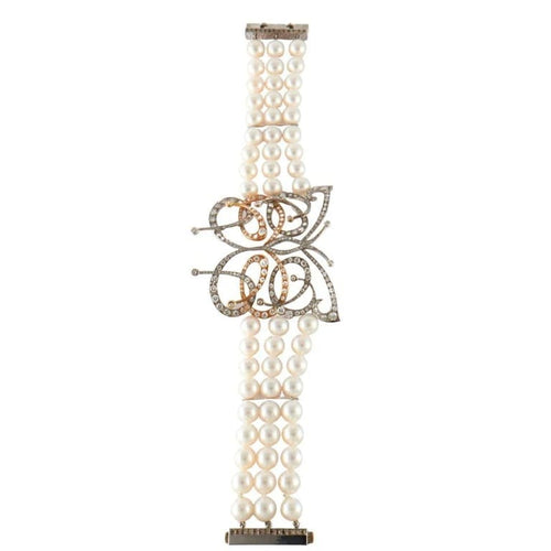 Bracelet Bracelet papillon en or blanc et or jaune avec perles Akoya et diamants 58 Facettes