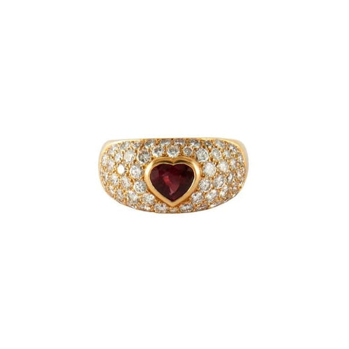 Bague 52 Bague cœur en or jaune 750 avec rubis birman et diamants 58 Facettes