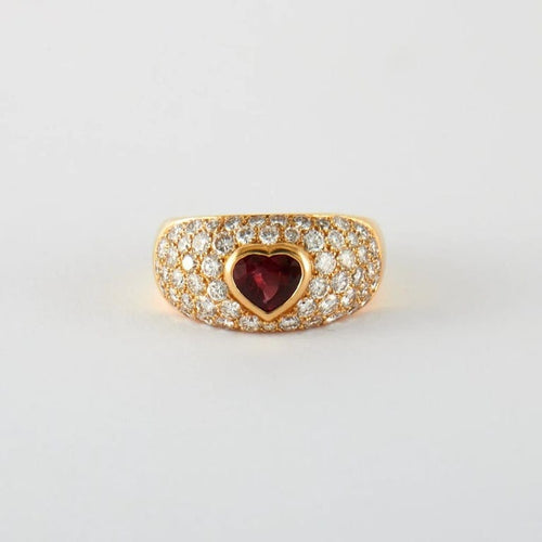 Bague 52 Bague cœur en or jaune 750 avec rubis birman et diamants 58 Facettes
