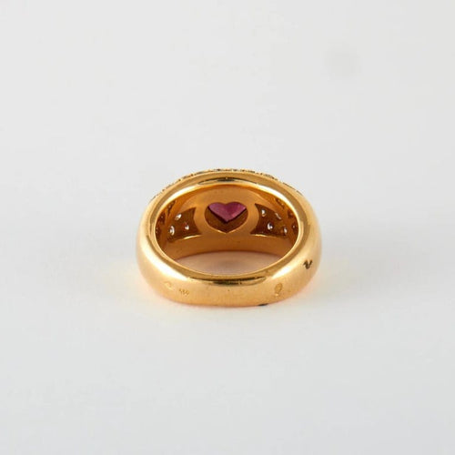 Bague 52 Bague cœur en or jaune 750 avec rubis birman et diamants 58 Facettes