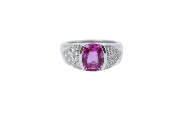 Bague 53 Bague en or gris 18K avec saphir rose et diamants 58 Facettes