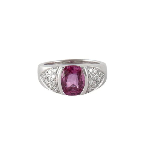 Bague 53 Bague en or gris 18K avec saphir rose et diamants 58 Facettes
