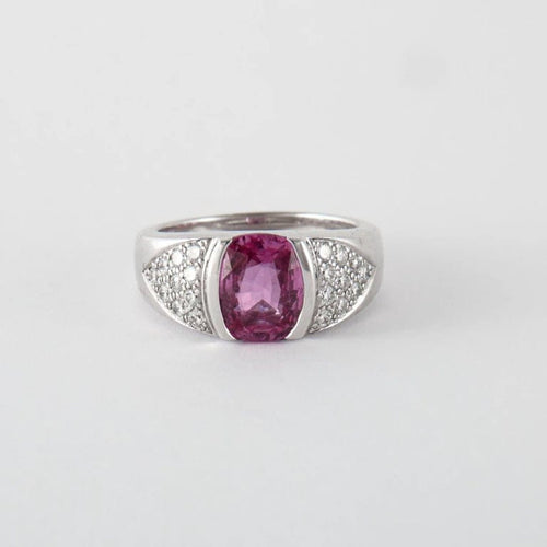 Bague 53 Bague en or gris 18K avec saphir rose et diamants 58 Facettes