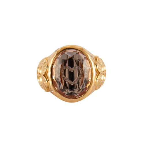 Bague 48 Bague chevalière cœur en or jaune 18K avec morganite et diamants 58 Facettes 2.569
