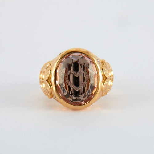 Bague 48 Bague chevalière cœur en or jaune 18K avec morganite et diamants 58 Facettes 2.569