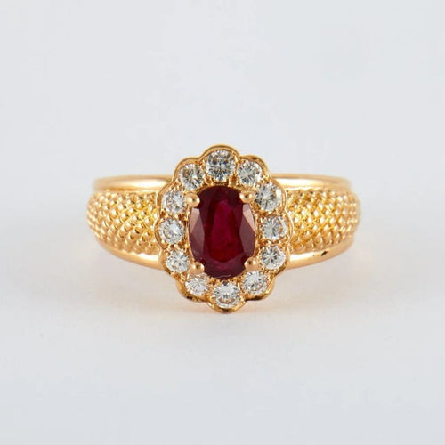 Bague 52.5 Bague marguerite en or jaune 18k avec rubis birman et diamants 58 Facettes 2.197