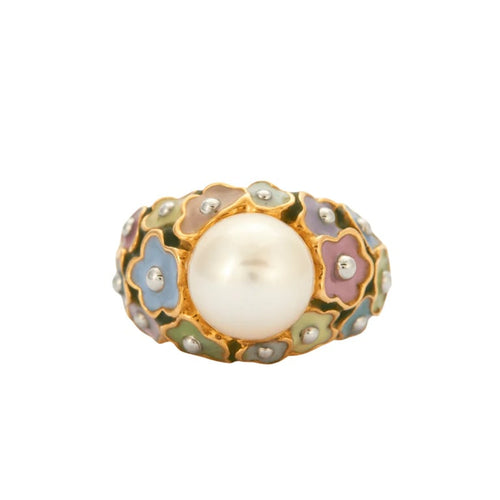 Bague 51 Bague fleur en or jaune 18k avec perle Akoya 58 Facettes 002.199