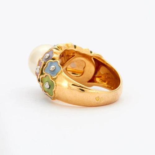 Bague 51 Bague fleur en or jaune 18k avec perle Akoya 58 Facettes 002.199