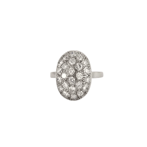 Bague 55 Bague ovale pavée de diamants en or gris 18K 58 Facettes