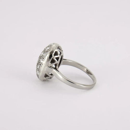Bague 55 Bague ovale pavée de diamants en or gris 18K 58 Facettes