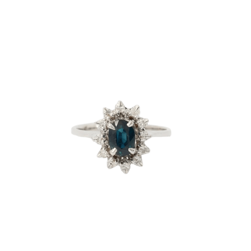 Bague 47 Bague marguerite en or gris 18k avec saphir ovale et diamants 58 Facettes 1
