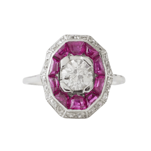 Bague 51 Bague Art déco rubis calibrés et diamants en or gris 18K 58 Facettes