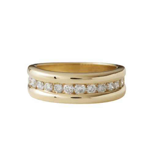 Bague 52 Demi-alliance - Bague en or jaune 18k et diamants 58 Facettes