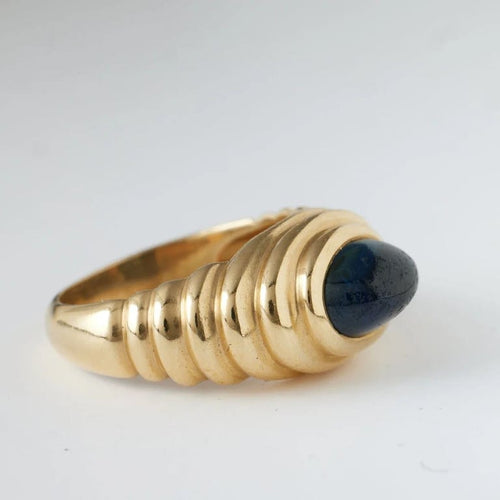 Bague 51 Bague en or jaune 18k avec saphir cabochon 58 Facettes