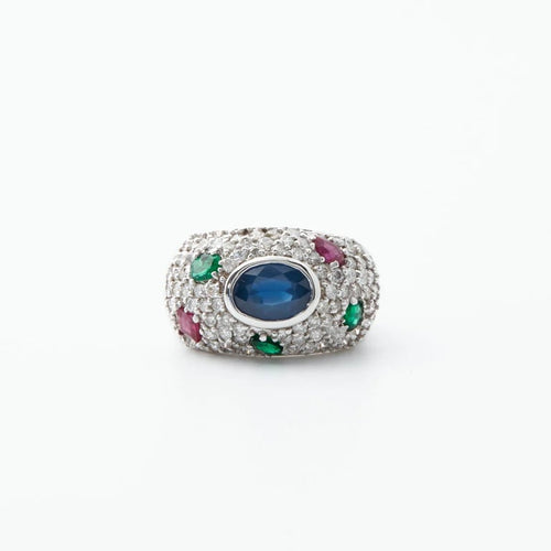 Bague 54 Bague Tutti Frutti en or gris 18k sertie de pierres 58 Facettes