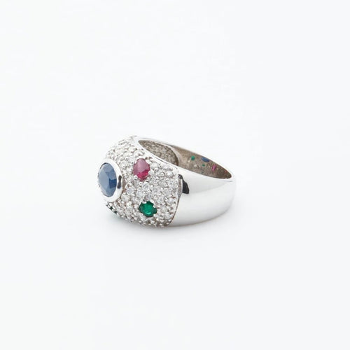 Bague 54 Bague Tutti Frutti en or gris 18k sertie de pierres 58 Facettes