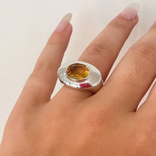 Bague 54 Bague citrine ovale en or blanc 18k 58 Facettes