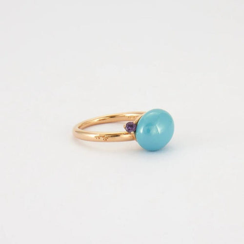 Bague 53 Pomellato Capri - Bague en or jaune, céramique bleue et améthystes 58 Facettes