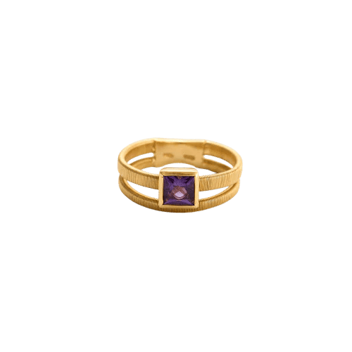 Bague 53 Bague double jonc en or jaune 18k sertie d’une améthyste 58 Facettes M9034