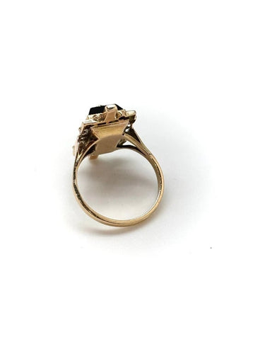 Bague 55 Bague ancienne en or jaune 14k sertie d’onyx et perles fines 58 Facettes M9101