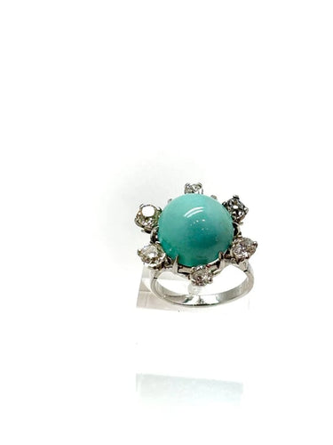Bague 51 Bague ancienne en or blanc 18k avec turquoise et diamants 58 Facettes M9157