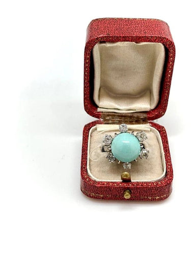 Bague 51 Bague ancienne en or blanc 18k avec turquoise et diamants 58 Facettes M9157