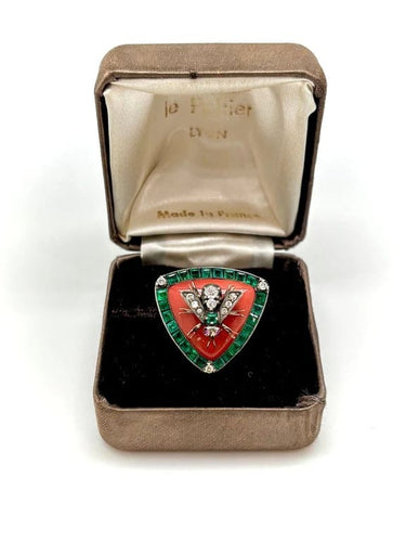Bague 53 Bague ancienne motif abeille en or et argent, diamants et corail 58 Facettes M9101