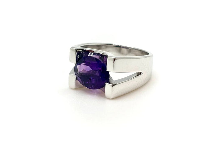 Bague 54 Bague de créateur en or blanc 18k avec améthyste 58 Facettes M9242