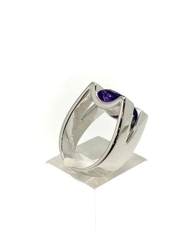 Bague 54 Bague de créateur en or blanc 18k avec améthyste 58 Facettes M9242