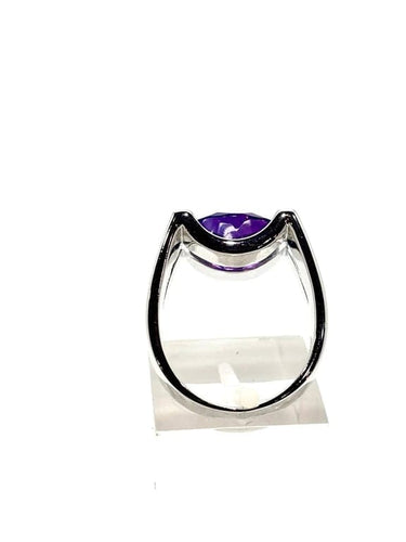 Bague 54 Bague de créateur en or blanc 18k avec améthyste 58 Facettes M9242