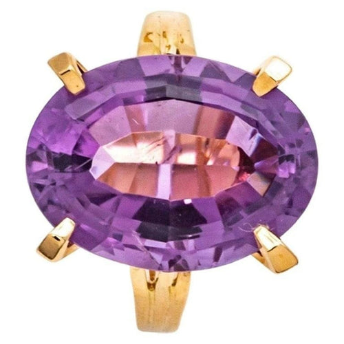 Bague 53 Bague fantaisie en or jaune 18 carats à améthyste ovale 58 Facettes