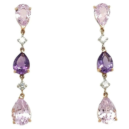 Boucles d'oreilles Boucles d'oreilles pendantes en or rose avec diamants, améthystes et kunzites 58 Facettes