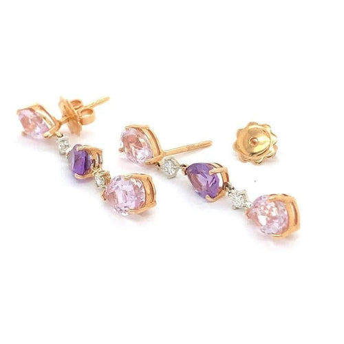 Boucles d'oreilles Boucles d'oreilles pendantes en or rose avec diamants, améthystes et kunzites 58 Facettes