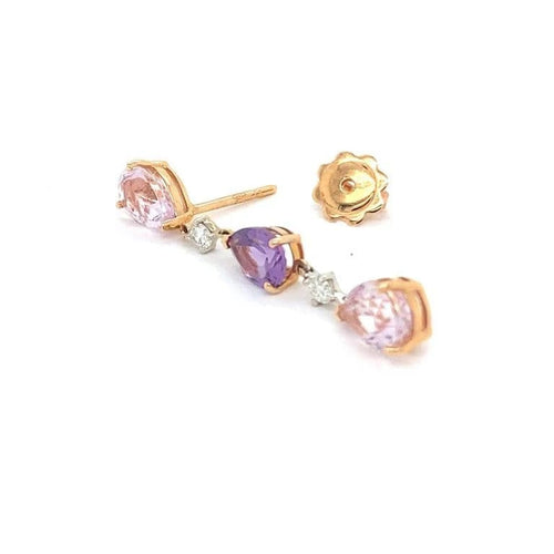Boucles d'oreilles Boucles d'oreilles pendantes en or rose avec diamants, améthystes et kunzites 58 Facettes