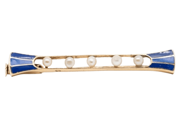 Broche Broche Art déco en or 18 carats, demi-perles et émail bleu 58 Facettes